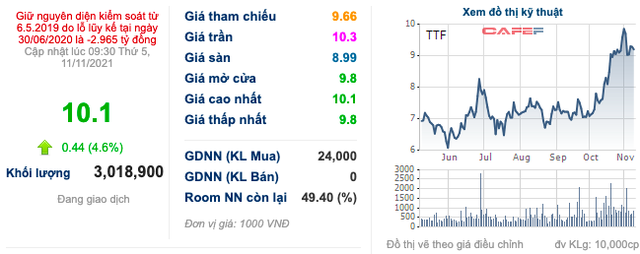 Sau nhiều năm chật vật, cổ phiếu Gỗ Trường Thành (TTF) đã vượt mốc 10.000 đồng/cp đúng với cam kết Chủ tịch Mai Hữu Tín - Ảnh 1.